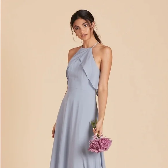Birdy Grey Jules Full Length Chiffon Bridesmaid Dress in Dusty Blue - Picture 2 of 9